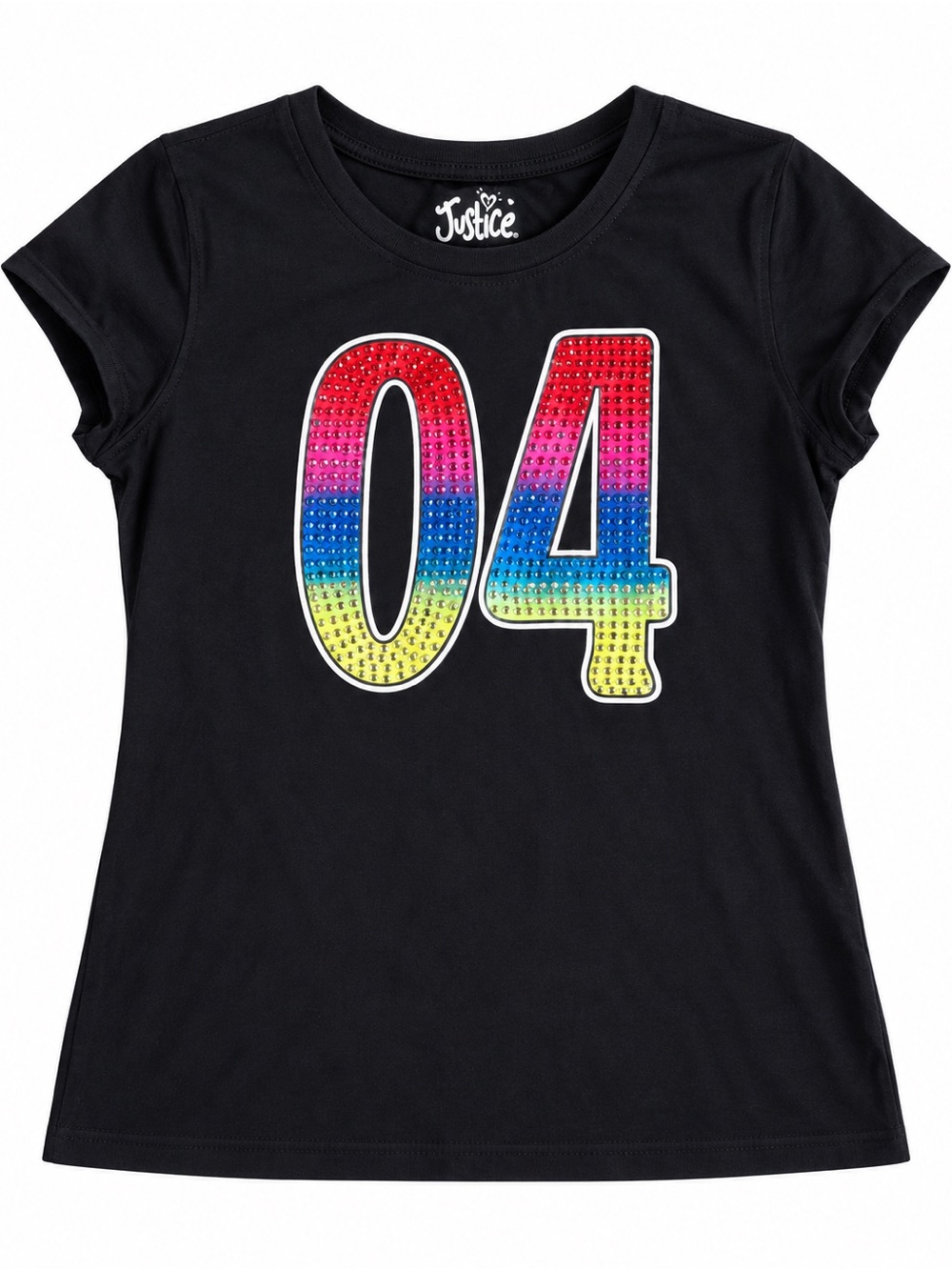 Justice Girls Black Rhinestone “04” Graphic T-Shirt – Size 12
